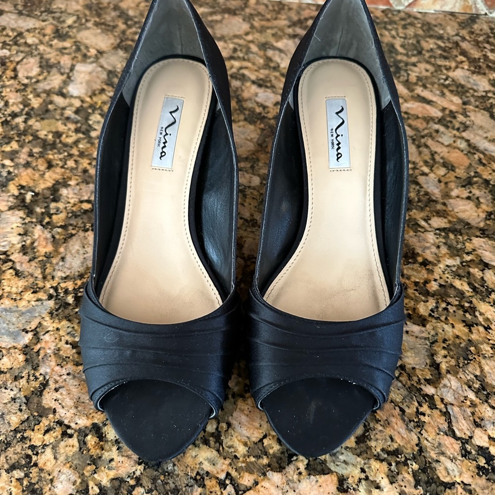 Nina Black Peep Toe Heels